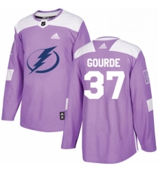 Mens Adidas Tampa Bay Lightning 37 Yanni Gourde Authentic Purple Fights Cancer Practice NHL Jersey 