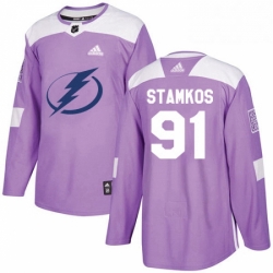 Mens Adidas Tampa Bay Lightning 91 Steven Stamkos Authentic Purple Fights Cancer Practice NHL Jersey 