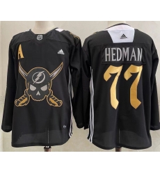 Men's Tampa Bay Lightning #77 Victor Hedman Black Pirate Themed Warmup Authentic Jersey Men's Tampa Bay Lightning #77 Victor Hedman Black Pirate Themed Warmup Authentic Jersey