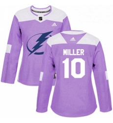 Womens Adidas Tampa Bay Lightning 10 JT Miller Authentic Purple Fights Cancer Practice NHL Jerse Womens Adidas Tampa Bay Lightning 10 JT Miller Authentic Purple Fights Cancer Practice NHL Jerse