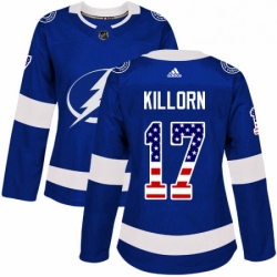 Womens Adidas Tampa Bay Lightning 17 Alex Killorn Authentic Blue USA Flag Fashion NHL Jersey 