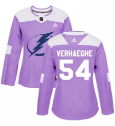 Womens Adidas Tampa Bay Lightning 54 Carter Verhaeghe Authentic Purple Fights Cancer Practice NHL Jersey Womens Adidas Tampa Bay Lightning 54 Carter Verhaeghe Authentic Purple Fights Cancer Practice NHL Jersey