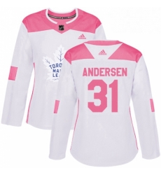 Womens Adidas Toronto Maple Leafs 31 Frederik Andersen Authentic WhitePink Fashion NHL Jersey Womens Adidas Toronto Maple Leafs 31 Frederik Andersen Authentic WhitePink Fashion NHL Jersey