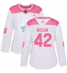 Womens Adidas Toronto Maple Leafs 42 Tyler Bozak Authentic WhitePink Fashion NHL Jersey Womens Adidas Toronto Maple Leafs 42 Tyler Bozak Authentic WhitePink Fashion NHL Jersey