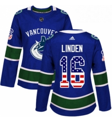 Womens Adidas Vancouver Canucks 16 Trevor Linden Authentic Blue USA Flag Fashion NHL Jersey Womens Adidas Vancouver Canucks 16 Trevor Linden Authentic Blue USA Flag Fashion NHL Jersey