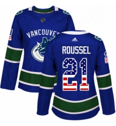 Womens Adidas Vancouver Canucks 21 Antoine Roussel Authentic Blue USA Flag Fashion NHL Jersey Womens Adidas Vancouver Canucks 21 Antoine Roussel Authentic Blue USA Flag Fashion NHL Jersey