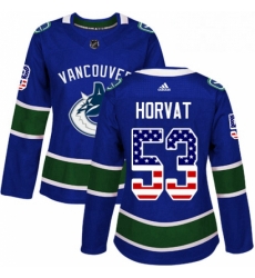 Womens Adidas Vancouver Canucks 53 Bo Horvat Authentic Blue USA Flag Fashion NHL Jersey Womens Adidas Vancouver Canucks 53 Bo Horvat Authentic Blue USA Flag Fashion NHL Jersey