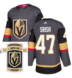 Adidas Golden Knights #47 Luca Sbisa Grey Home Authentic Stitched NHL Inaugural Season Patch Jersey Adidas Golden Knights #47 Luca Sbisa Grey Home Authentic Stitched NHL Inaugural Season Patch Jersey