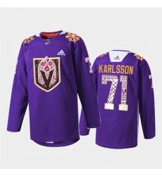 Men Vegas Golden Knights 71 William Karlsson Purple Hispanic Heritage Warmup Stitched Jersey Men Vegas Golden Knights 71 William Karlsson Purple Hispanic Heritage Warmup Stitched Jersey