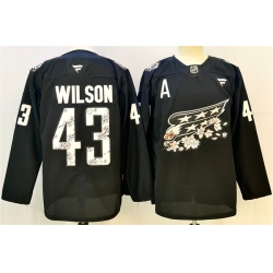 Men Washington Capitals 43 Tom Wilson Black Cherry Blossom With A Patch Stitched Hockey Jersey