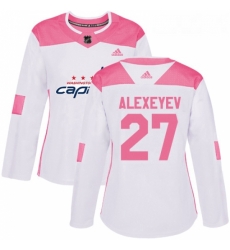 Womens Adidas Washington Capitals 27 Alexander Alexeyev Authentic White Pink Fashion NHL Jerse Womens Adidas Washington Capitals 27 Alexander Alexeyev Authentic White Pink Fashion NHL Jerse