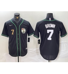 Men Boston Celtics 7 Jaylen Brown Black With Patch Stitched Baseball Jersey 3 Men Boston Celtics 7 Jaylen Brown Black With Patch Stitched Baseball Jersey 3