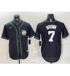 Men Boston Celtics 7 Jaylen Brown Black With Patch Stitched Baseball Jersey Men Boston Celtics 7 Jaylen Brown Black With Patch Stitched Baseball Jersey