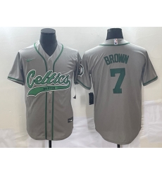 Men's Boston Celtics #7 Jaylen Brown Grey With Patch Stitched Baseball Jersey Men's Boston Celtics #7 Jaylen Brown Grey With Patch Stitched Baseball Jersey