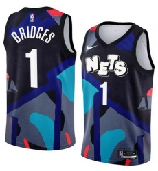 Men Brooklyn Nets 1 Mikal Bridges Black Blue Stitched Basketball Jersey Men Brooklyn Nets 1 Mikal Bridges Black Blue Stitched Basketball Jersey