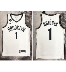 Men Brooklyn Nets 1 Mikal Bridges White Stitched Basketball Jersey Men Brooklyn Nets 1 Mikal Bridges White Stitched Basketball Jersey