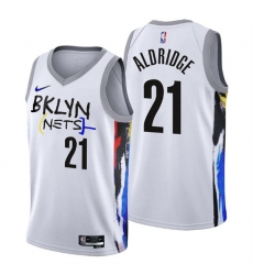 Men's Brooklyn Nets #21 LaMarcus Aldridge 2022-23 White City Edition Stitched Men's Brooklyn Nets #21 LaMarcus Aldridge 2022-23 White City Edition Stitched