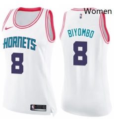 Womens Nike Charlotte Hornets 8 Bismack Biyombo Swingman White Pink Fashion NBA Jersey 