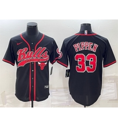 Men Chicago Bulls 33 Scottie Pippen Black With Patch Cool Base Stitched Baseball Jersey Men Chicago Bulls 33 Scottie Pippen Black With Patch Cool Base Stitched Baseball Jersey