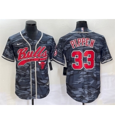 Men Chicago Bulls 33 Scottie Pippen Gray Camo Cool Base Stitched Baseball Jersey Men Chicago Bulls 33 Scottie Pippen Gray Camo Cool Base Stitched Baseball Jersey