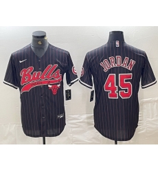 Men Chicago Bulls 45 Michael Jordan Black Pinstripe Cool Base Stitched Baseball Jersey 3 Men Chicago Bulls 45 Michael Jordan Black Pinstripe Cool Base Stitched Baseball Jersey 3