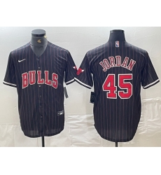Men Chicago Bulls 45 Michael Jordan Black Pinstripe Cool Base Stitched Baseball Jerseys Men Chicago Bulls 45 Michael Jordan Black Pinstripe Cool Base Stitched Baseball Jerseys