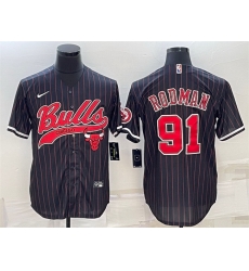 Men Chicago Bulls 91 Dennis Rodman Black Cool Base Stitched Baseball Jersey Men Chicago Bulls 91 Dennis Rodman Black Cool Base Stitched Baseball Jersey