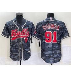 Men Chicago Bulls 91 Dennis Rodman Gray Camo Cool Base Stitched Baseball Jersey Men Chicago Bulls 91 Dennis Rodman Gray Camo Cool Base Stitched Baseball Jersey