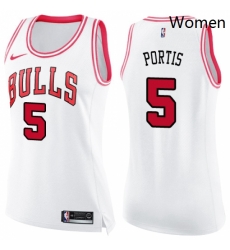 Womens Nike Chicago Bulls 5 Bobby Portis Swingman WhitePink Fashion NBA Jersey Womens Nike Chicago Bulls 5 Bobby Portis Swingman WhitePink Fashion NBA Jersey
