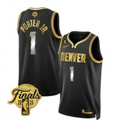 Men Denver Nuggets 1 Michael Porter Jr Black Gold Edition 2023 Finals Collection With NO 6 Patch Stitched Basketball Jersey Men Denver Nuggets 1 Michael Porter Jr Black Gold Edition 2023 Finals Collection With NO 6 Patch Stitched Basketball Jersey