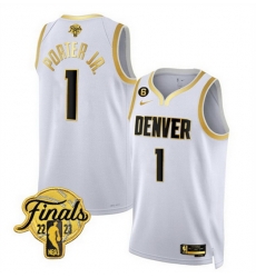 Men Denver Nuggets 1 Michael Porter Jr White Gold Edition 2023 Finals Collection With NO 6 Patch Stitched Basketball Jersey Men Denver Nuggets 1 Michael Porter Jr White Gold Edition 2023 Finals Collection With NO 6 Patch Stitched Basketball Jersey
