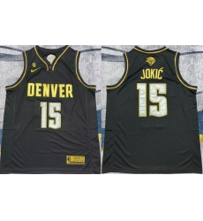 Men Denver Nuggets 15 Nikola Jokic Black Gold 2023 Finals With NO 6 Patch Stitched Basketball Jersey Men Denver Nuggets 15 Nikola Jokic Black Gold 2023 Finals With NO 6 Patch Stitched Basketball Jersey