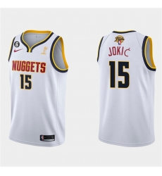 Men Denver Nuggets 15 Nikola Jokic White 2023 Finals Champions Association Edition With NO 6 Patch Stitched Basketball Jersey Men Denver Nuggets 15 Nikola Jokic White 2023 Finals Champions Association Edition With NO 6 Patch Stitched Basketball Jersey