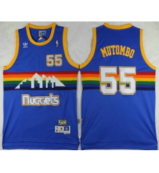 Men Denver Nuggets 55 Dikembe Mutombo Blue Rainbow Hardwood Classics Soul Swingman Throwback Jersey Men Denver Nuggets 55 Dikembe Mutombo Blue Rainbow Hardwood Classics Soul Swingman Throwback Jersey