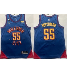 Men Denver Nuggets 55 Dikembe Mutombo Blue With NO 6 Patch Stitched Jersey Men Denver Nuggets 55 Dikembe Mutombo Blue With NO 6 Patch Stitched Jersey