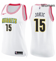 Womens Nike Denver Nuggets 15 Nikola Jokic Swingman WhitePink Fashion NBA Jersey Womens Nike Denver Nuggets 15 Nikola Jokic Swingman WhitePink Fashion NBA Jersey
