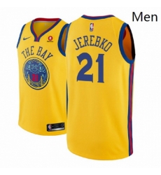 Men NBA 2018 19 Golden State Warriors 21 Jonas Jerebko City Edition Gold Jersey Men NBA 2018 19 Golden State Warriors 21 Jonas Jerebko City Edition Gold Jersey