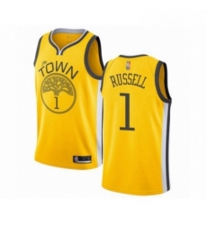 Mens Golden State Warriors 1 DAngelo Russell Yellow Swingman Jersey Earned Edition Mens Golden State Warriors 1 DAngelo Russell Yellow Swingman Jersey Earned Edition