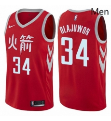 Mens Nike Houston Rockets 34 Hakeem Olajuwon Authentic Red NBA Jersey City Edition Mens Nike Houston Rockets 34 Hakeem Olajuwon Authentic Red NBA Jersey City Edition