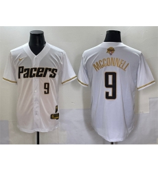 Men Indiana Pacers 9 T J  McConnell White Gold 2025 Finals Vapor Stitched Baseball Jersey