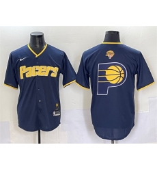 Men Indiana Pacers Team Big Logo Navy 2025 Finals Vapor Stitched Baseball Jersey Men Indiana Pacers Team Big Logo Navy 2025 Finals Vapor Stitched Baseball Jersey