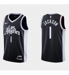 Men Los Angeles Clippers 1 Reggie Jackson Black City Edition Stitched Basketball Jersey Men Los Angeles Clippers 1 Reggie Jackson Black City Edition Stitched Basketball Jersey