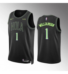 Men New Orleans Pelicans 1 Zion Williamson Black City Edition Stitched Basketball Jersey Men New Orleans Pelicans 1 Zion Williamson Black City Edition Stitched Basketball Jersey