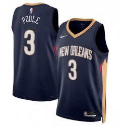 Men New Orleans Pelicans 3 Jordan Poole Navy 2025 Icon Edition Stitched Basketball Jersey