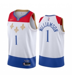 Men Nike New Orleans Pelicans 1 Zion Williamson White NBA Swingman 2020 21 City Edition Jersey Men Nike New Orleans Pelicans 1 Zion Williamson White NBA Swingman 2020 21 City Edition Jersey