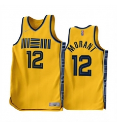 Men Memphis Grizzlies 12 Ja Morant Gold 2022 23 Earned Edition Stitched Basketball Jersey Men Memphis Grizzlies 12 Ja Morant Gold 2022 23 Earned Edition Stitched Basketball Jersey