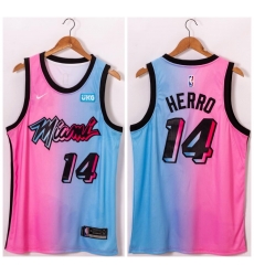 Men Miami Heat 14 Tyler Herro Blue Pink Nike 2021 City Edition Swingman Jersey Men Miami Heat 14 Tyler Herro Blue Pink Nike 2021 City Edition Swingman Jersey