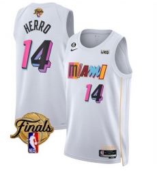 Men Miami Heat 14 Tyler Herro White 2023 Finals City Edition With NO 6 Patch Stitched Basketball Jersey Men Miami Heat 14 Tyler Herro White 2023 Finals City Edition With NO 6 Patch Stitched Basketball Jersey