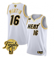 Men Miami Heat 16 Caleb Martin White Gold Edition 2023 Finals Collection With NO 6 Patch Stitched Basketball Jersey Men Miami Heat 16 Caleb Martin White Gold Edition 2023 Finals Collection With NO 6 Patch Stitched Basketball Jersey