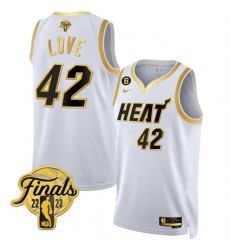 Men Miami Heat 42 Kevin Love White Gold Edition 2023 Finals Collection With NO 6 Patch Stitched Basketball Jersey Men Miami Heat 42 Kevin Love White Gold Edition 2023 Finals Collection With NO 6 Patch Stitched Basketball Jersey